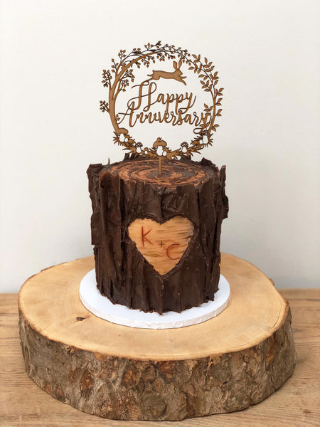 Woodland Hare Wreath Personalised Wooden Cake Topper