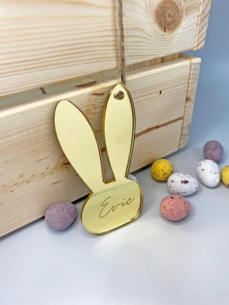 Acrylic Mirror Personalised Easter Bunny Treat Box Gift Tag