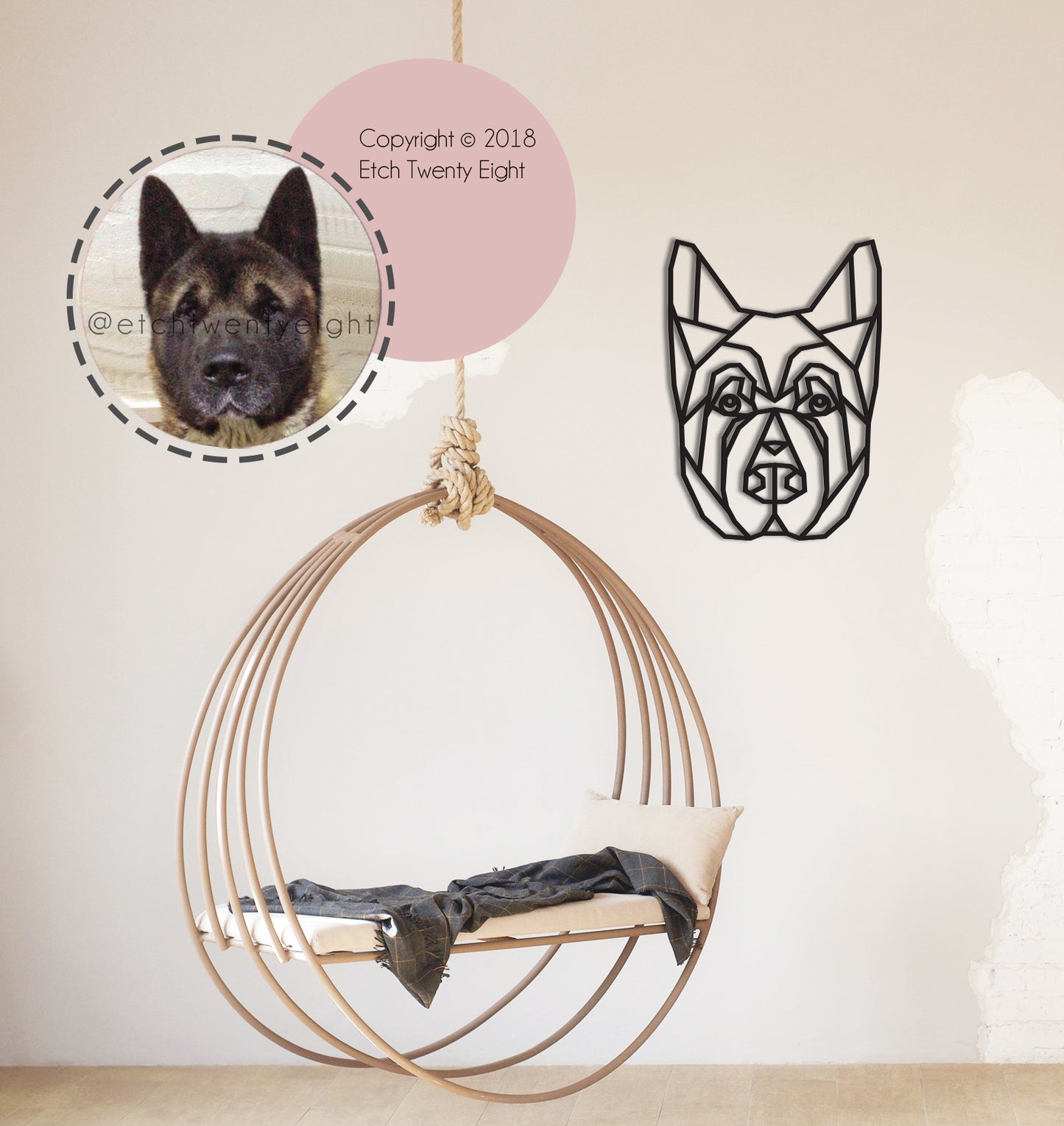 Shiba Inu Dog Geometric Wooden Wall Art