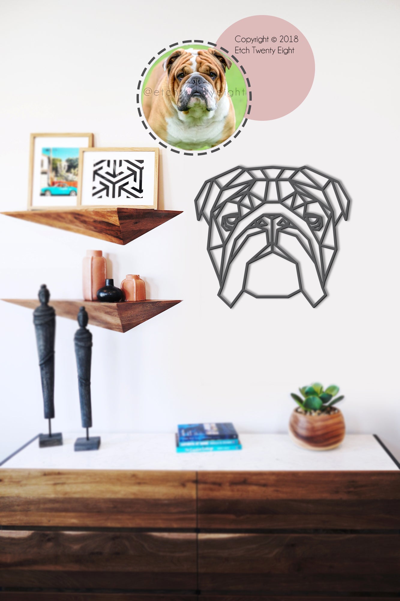 British English Bulldog Geometric Wooden Wall Art