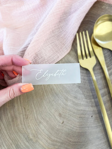 Classy frosted acrylic rectangle name place settings