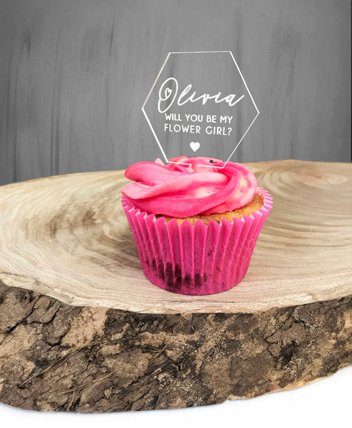Geometric Hexagon Clear Perspex Engraved Acrylic Cupcake Topper