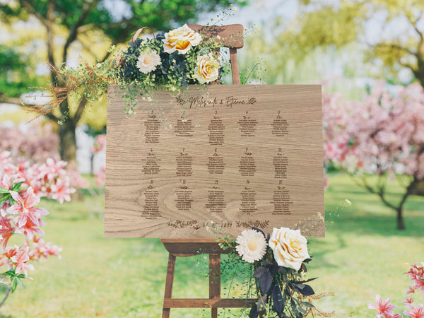Oak Floral Wedding Table Seating Plan
