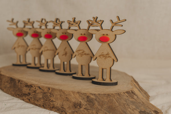Rudolph Christmas dining table wooden place cards