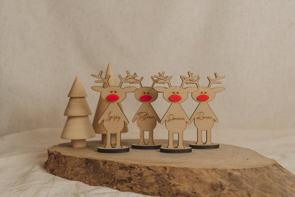 Rudolph Christmas dining table wooden place cards