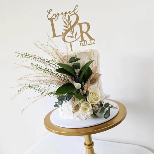 Floral Initial Monogram Wedding Cake Topper