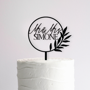 Hoop with Foliage Detail Wreath Wedding Cake Topper