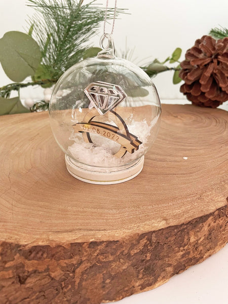Engagement Snow Globe Glass Bauble - Christmas Tree Decoration Ornament