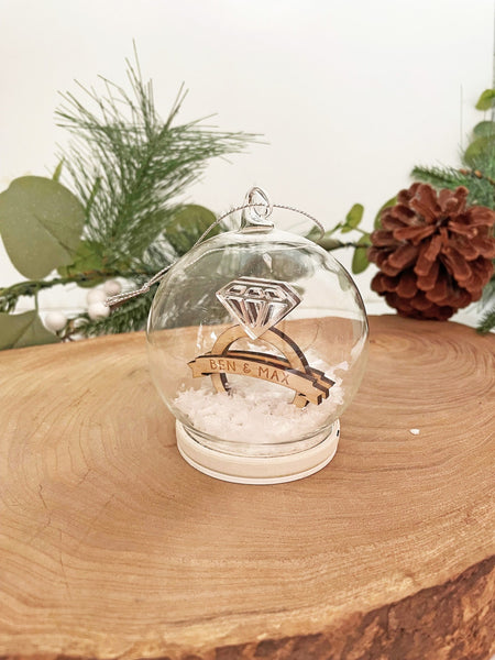 Engagement Snow Globe Glass Bauble - Christmas Tree Decoration Ornament