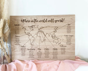 World Map Oak Wedding Table Seating Plan