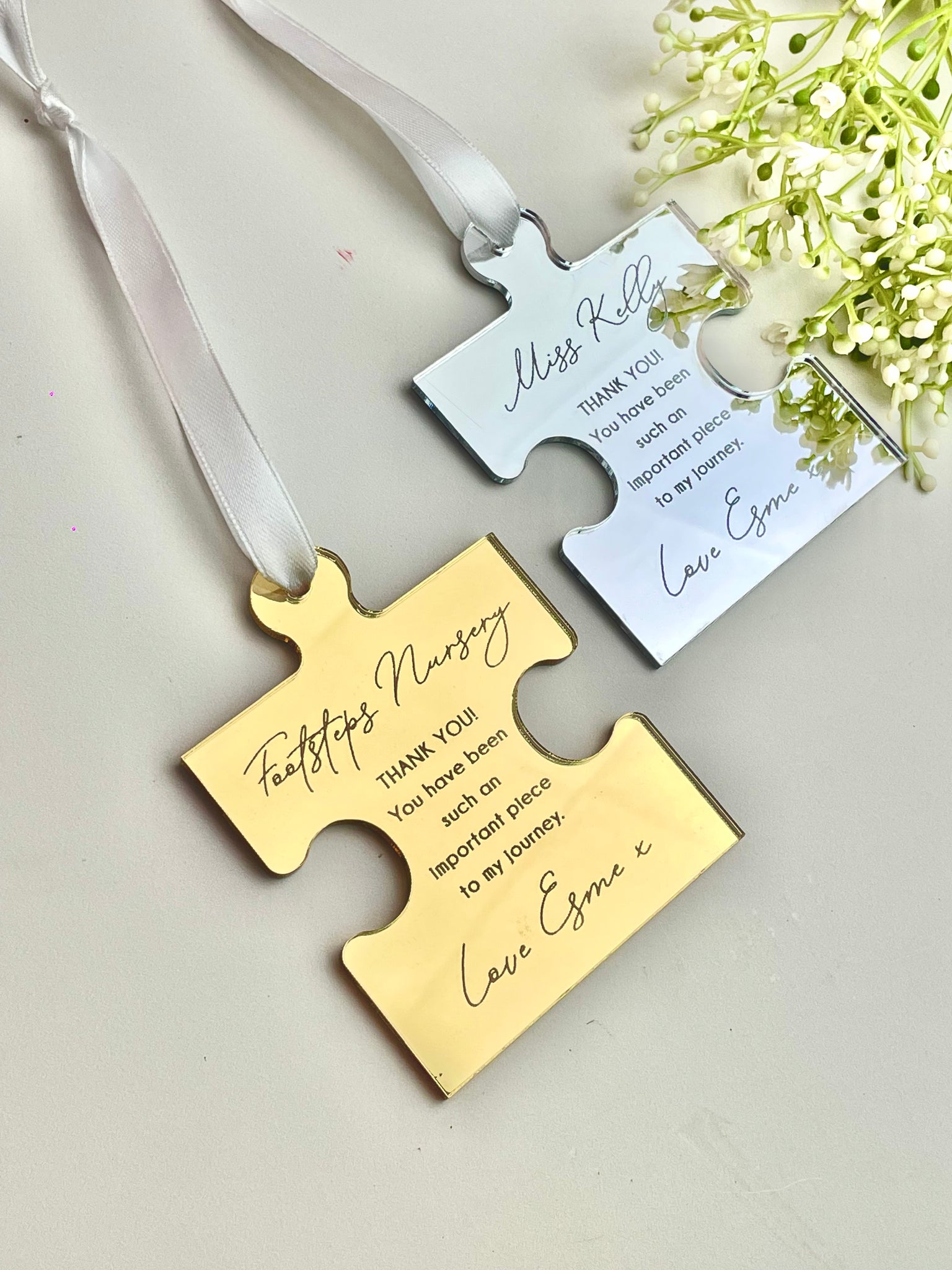 Jigsaw Teacher Gift - Acrylic puzzle piece keyring gift tag charm