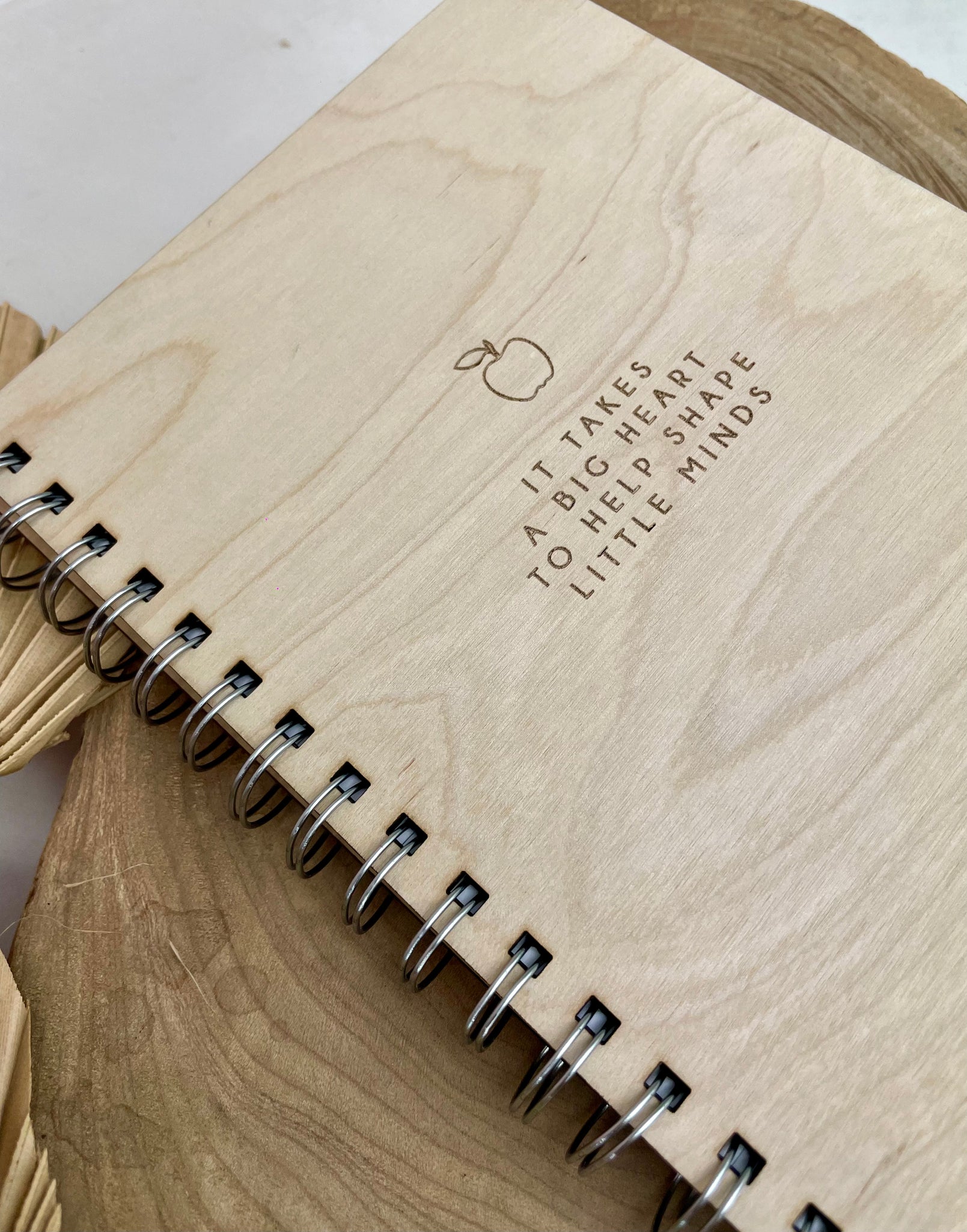 Unique Personalised Teacher Gift - Birch wood backed note book