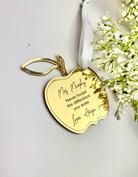 Teacher Gift - Acrylic apple keyring gift tag charm