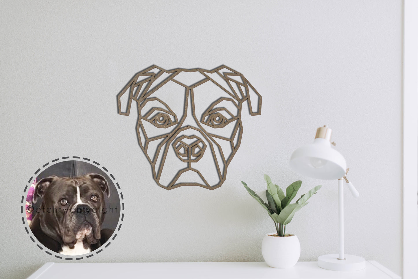 American Bulldog Dog Geometric 3D Wooden Wall Art