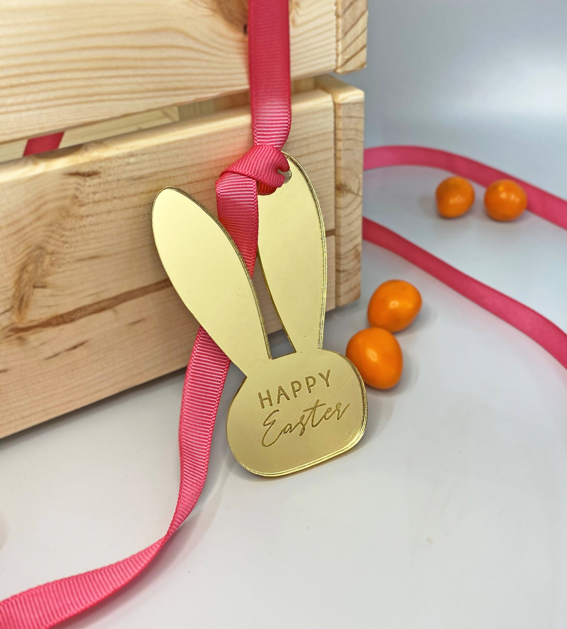 Acrylic Mirror Happy Easter Bunny Treat Box Gift Tag
