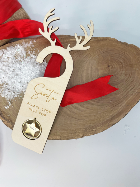 Rudolph Door Hanger - Santa Please Stop Here Personalised Christmas Sign