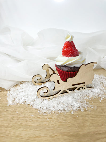Santa Sleigh Cupcake Holders - Wooden Sleigh Mini Party Favour - Christmas cupcakes