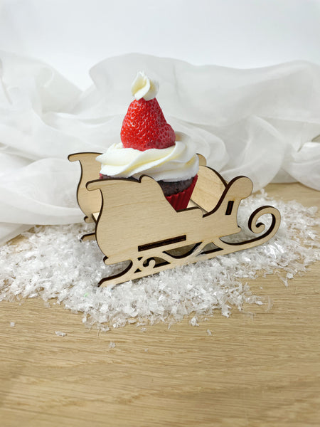 Santa Sleigh Cupcake Holders - Wooden Sleigh Mini Party Favour - Christmas cupcakes