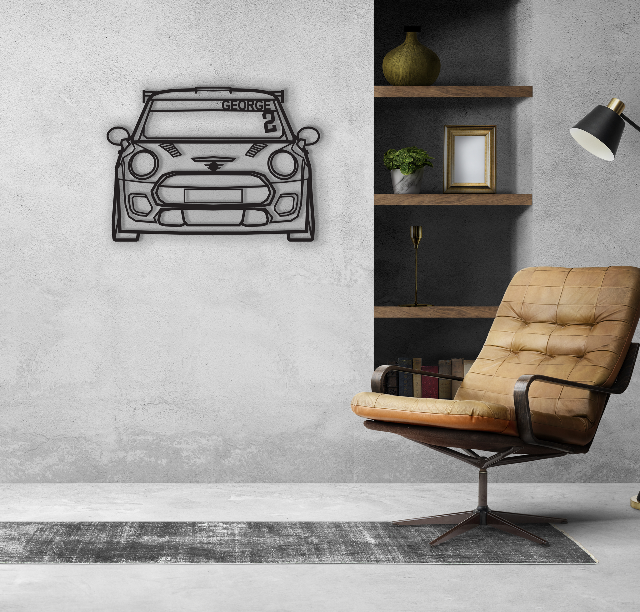 Mini Cooper JCW Challenge Car Wall Art Line Drawing 3D Wooden Cut Out