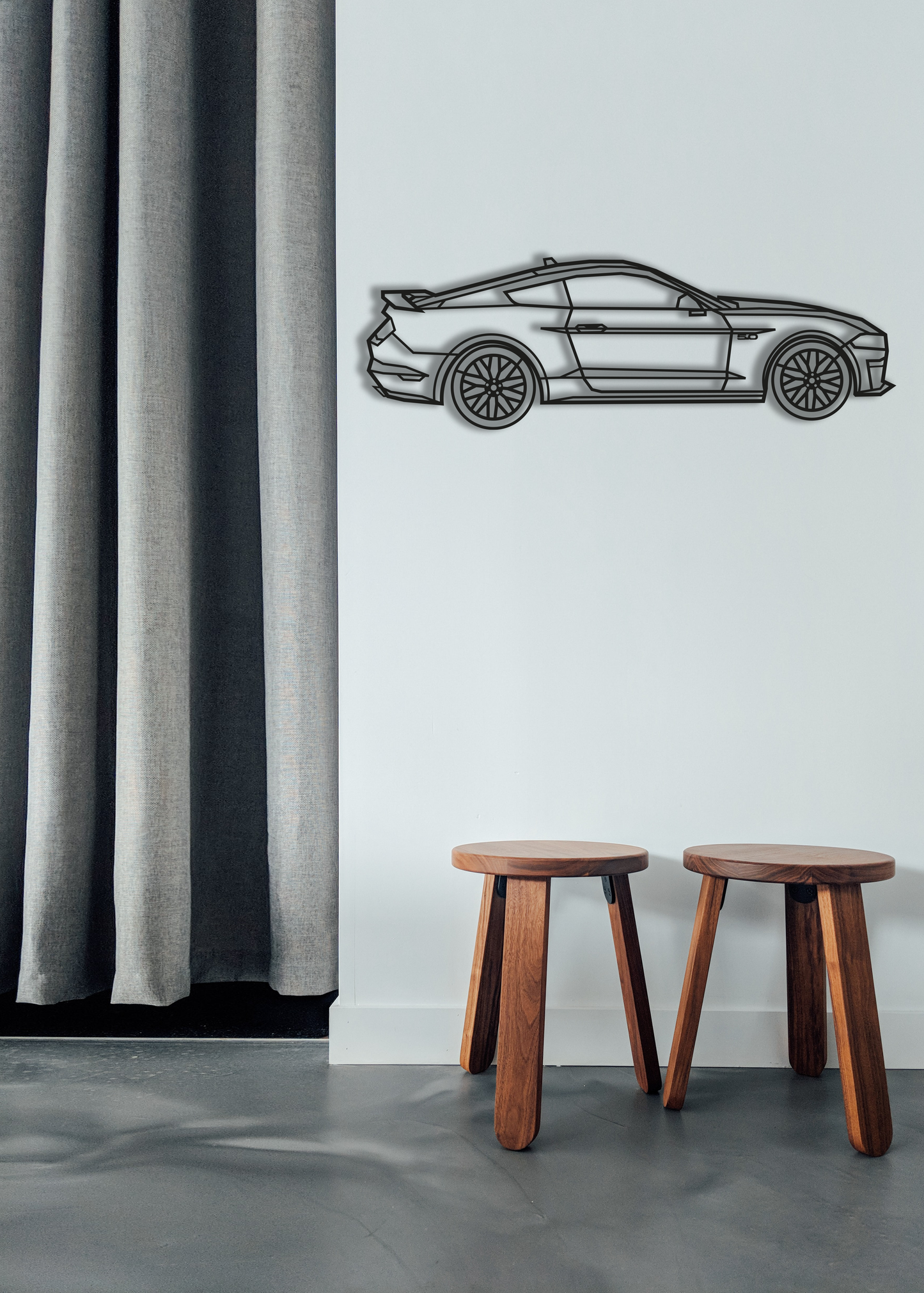 Ford Mustang V8 Car Wall Art Line Drawing 3D Wooden Cut Out