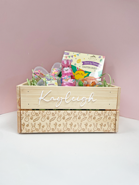 Bunny Cartoon Personalised Easter Hamper Basket Box Crate