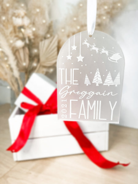 Personalised Snow Globe Frosted Acrylic Family Tree Decoration