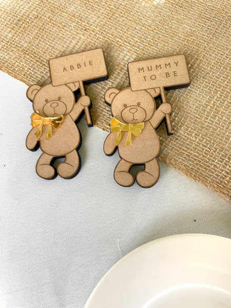 Teddy Bear Baby Shower Name Card - Wooden Name Place Setting