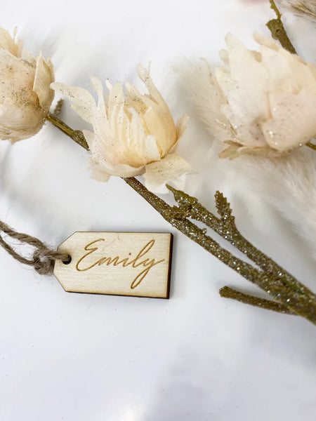 Luggage tag birch wood rustic name place settings