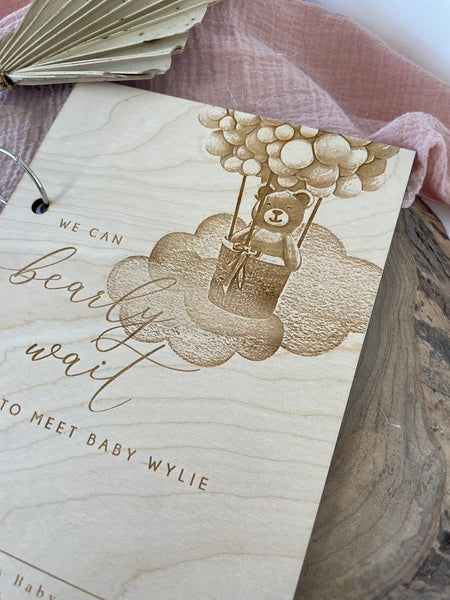 We can bearly wait - Baby shower wooden guest book - Pregnancy Journal Baby Scan Scrapbook