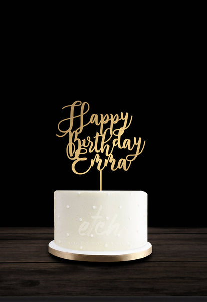 Personalised Script Font Wooden Cake Topper - Name Age Birthday Wedding