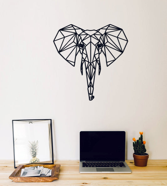 Geometric Elephant Head Wooden Wall Art