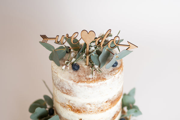"We Do" Rustic Wooden Wedding Cake Topper