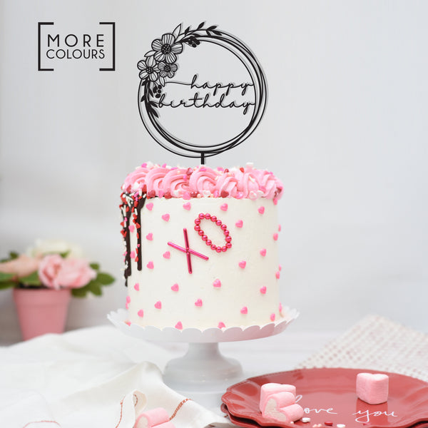 Floral Wreath Round Personalised Wooden Cake Topper
