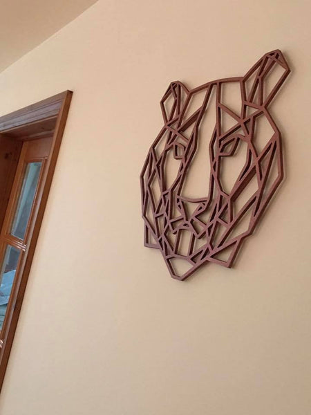 Geometric Tiger Head Wooden Wall Art