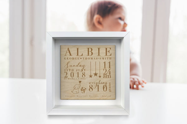 Framed Wooden Birth Plaque - Baby Frame Gift