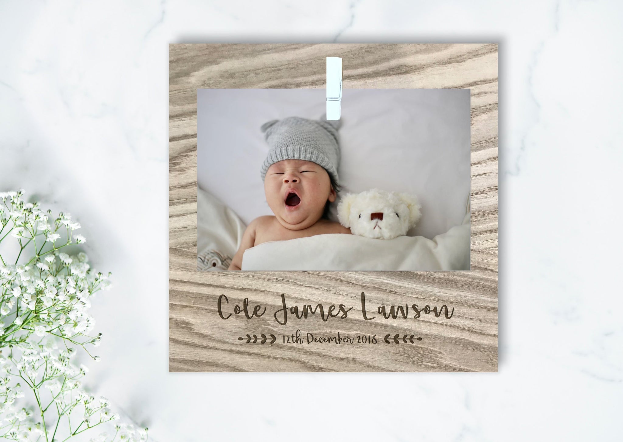 New Baby Wooden Photo Frame Peg Plaque