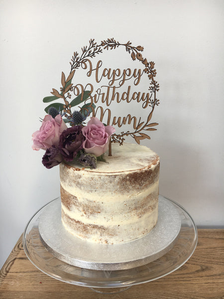 Floral Wreath Personalised Wooden Cake Topper