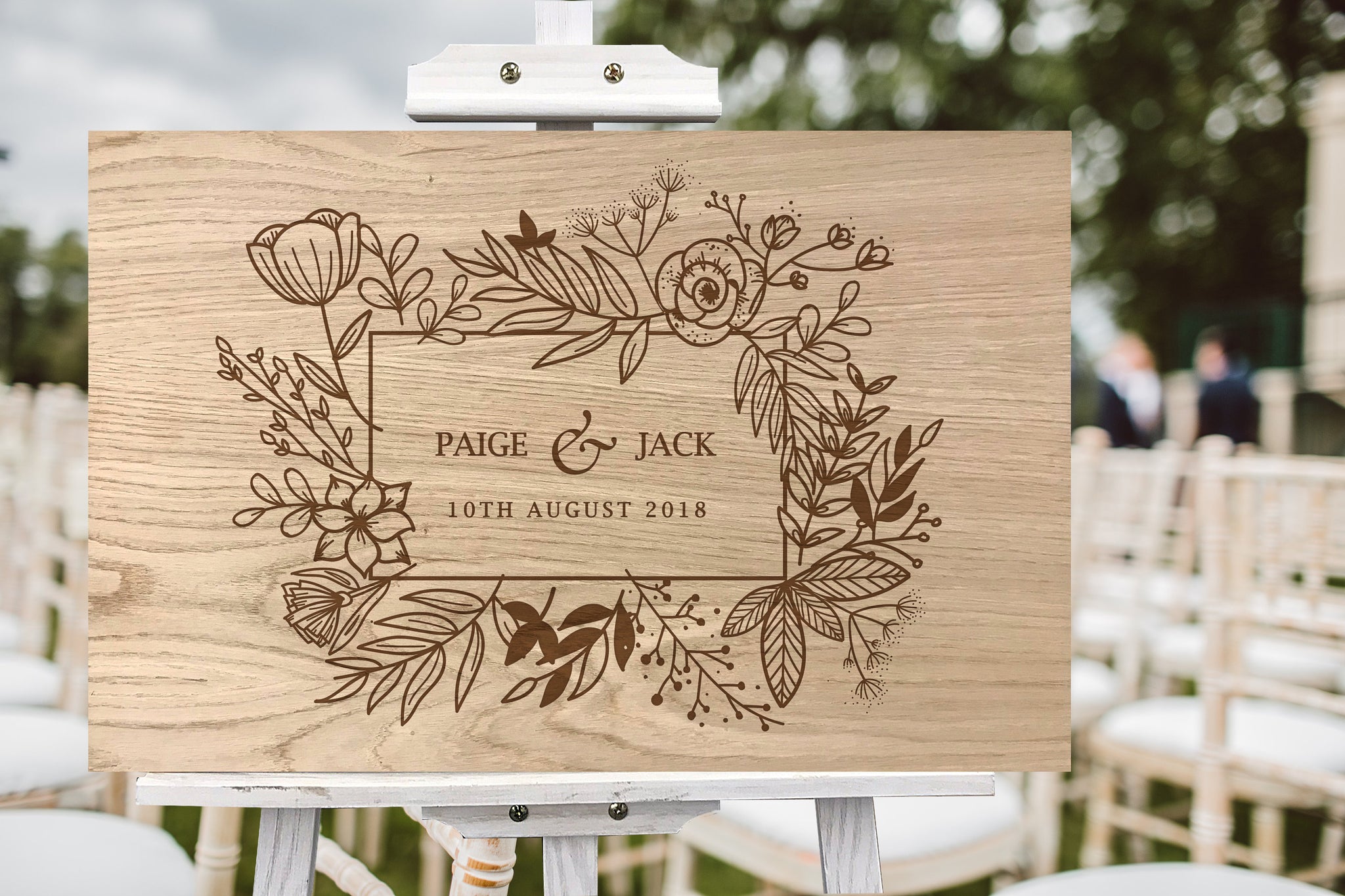 Floral Oak Wedding Welcome Sign