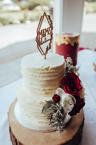 Floral Wreath Geometric Wooden Wedding Cake Topper