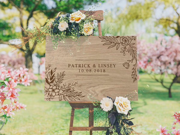 Floral Oak Wedding Welcome Sign