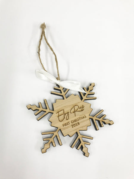 First Christmas Wooden Snowflake Bauble