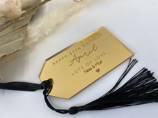 Deluxe personalised acrylic mirror engraved gift tag