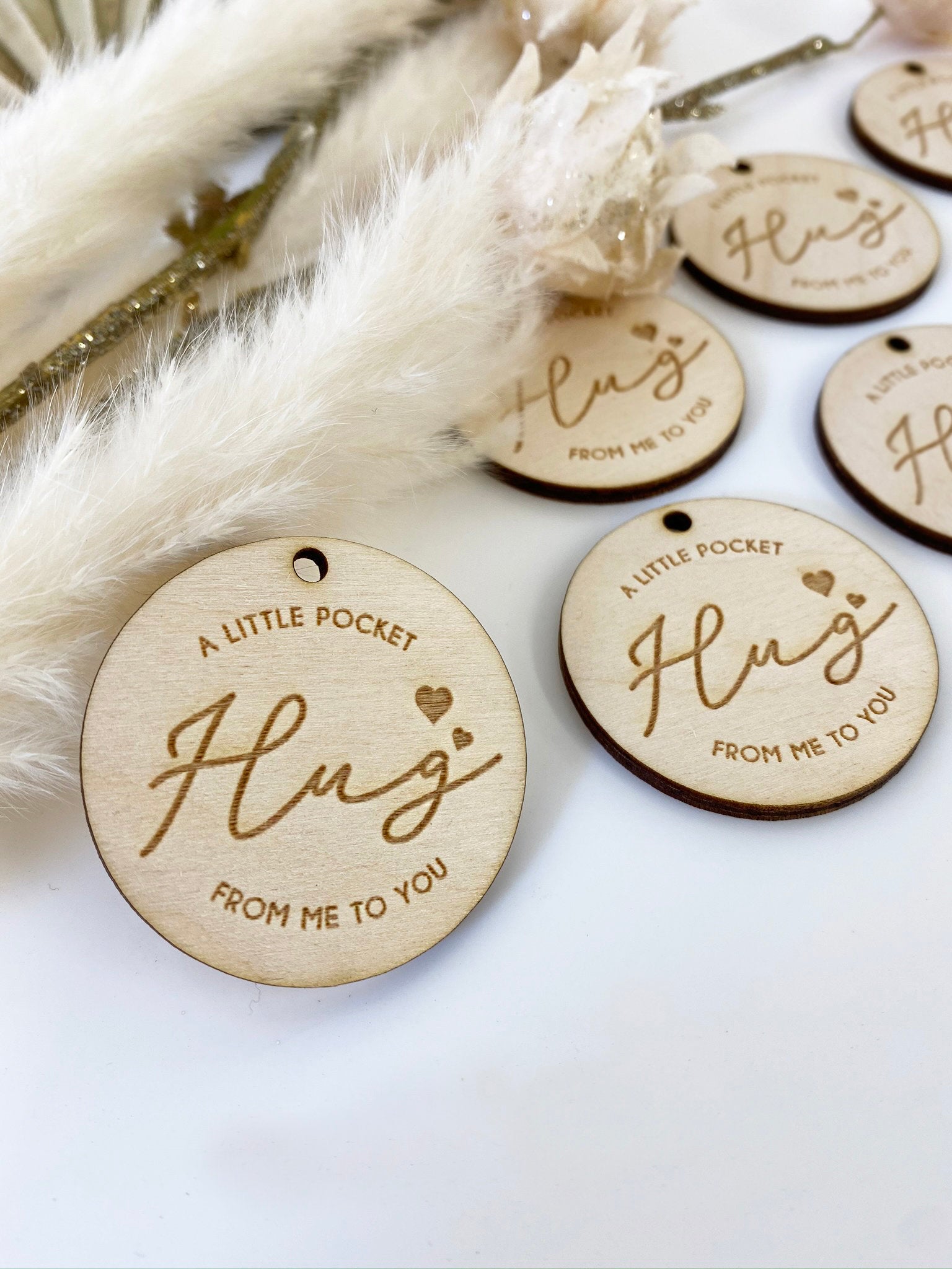 Pocket Hug Wooden engraved tag