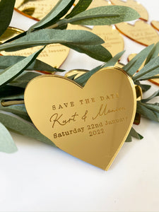 Mirrored Acrylic Heart Save The Dates