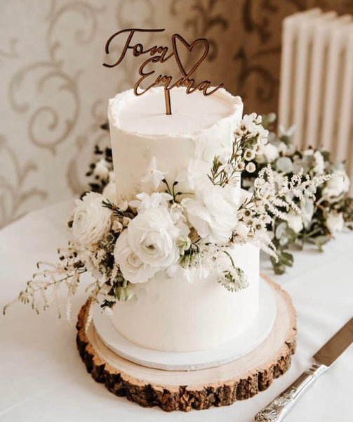 Wooden Script Wedding Cake Topper