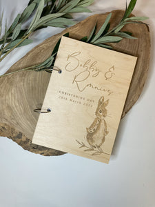 Peter Rabbit wooden scrap book - 1st birthday, baptism religious blessing gift