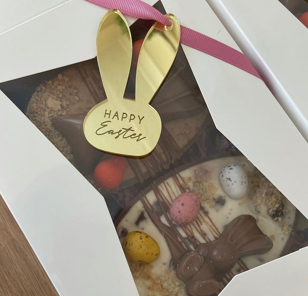Acrylic Mirror Happy Easter Bunny Treat Box Gift Tag