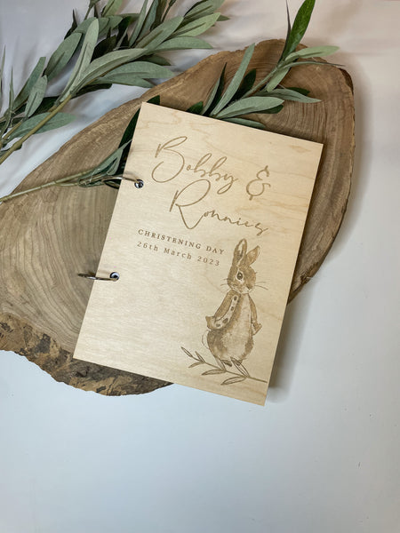 Peter Rabbit wooden scrap book - 1st birthday, baptism religious blessing gift