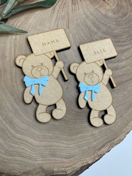 Teddy Bear Baby Shower Name Card - Wooden Name Place Setting