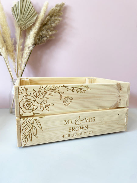 Personalised Wooden Floral Design Crate